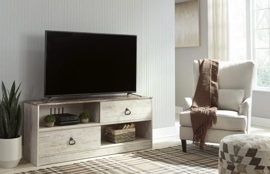 image of affordable entertainment center with a TV on it